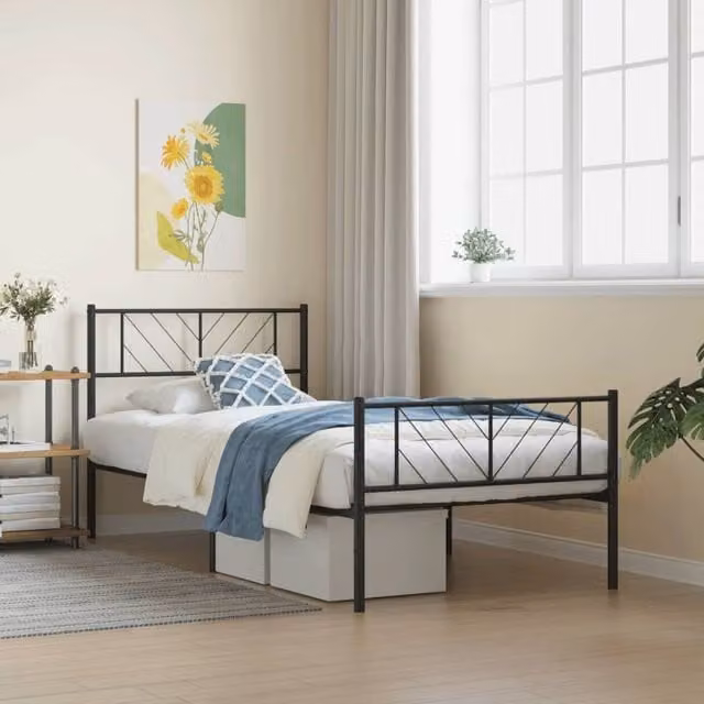 Berkfield Home Metal Bed Frame with Headboard and Footboard, Black, W/D/H: 90 x 200 cm – 1