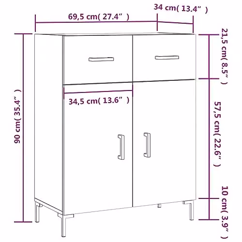 vidaXL Grey Sonoma Sideboard in Engineered Wood W/D/H: 69.5 x 34 x 90 cm – 3