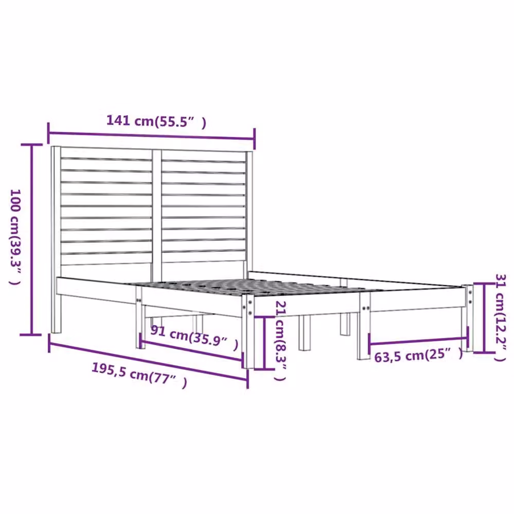 Berkfield Home Rustic Solid Pine Double Bed Frame in Brown, W/D/H: 135 x 190 cm – 2