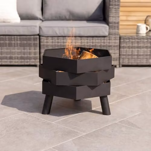 Charles Bentley Hexagonal Steel Fire Bowl in Black, W: 46 cm, D: 46 cm, H: 35.5 cm – 3