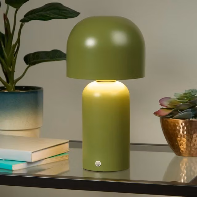Lighting Collection Portable LED Mushroom Table Lamp in Olive Green