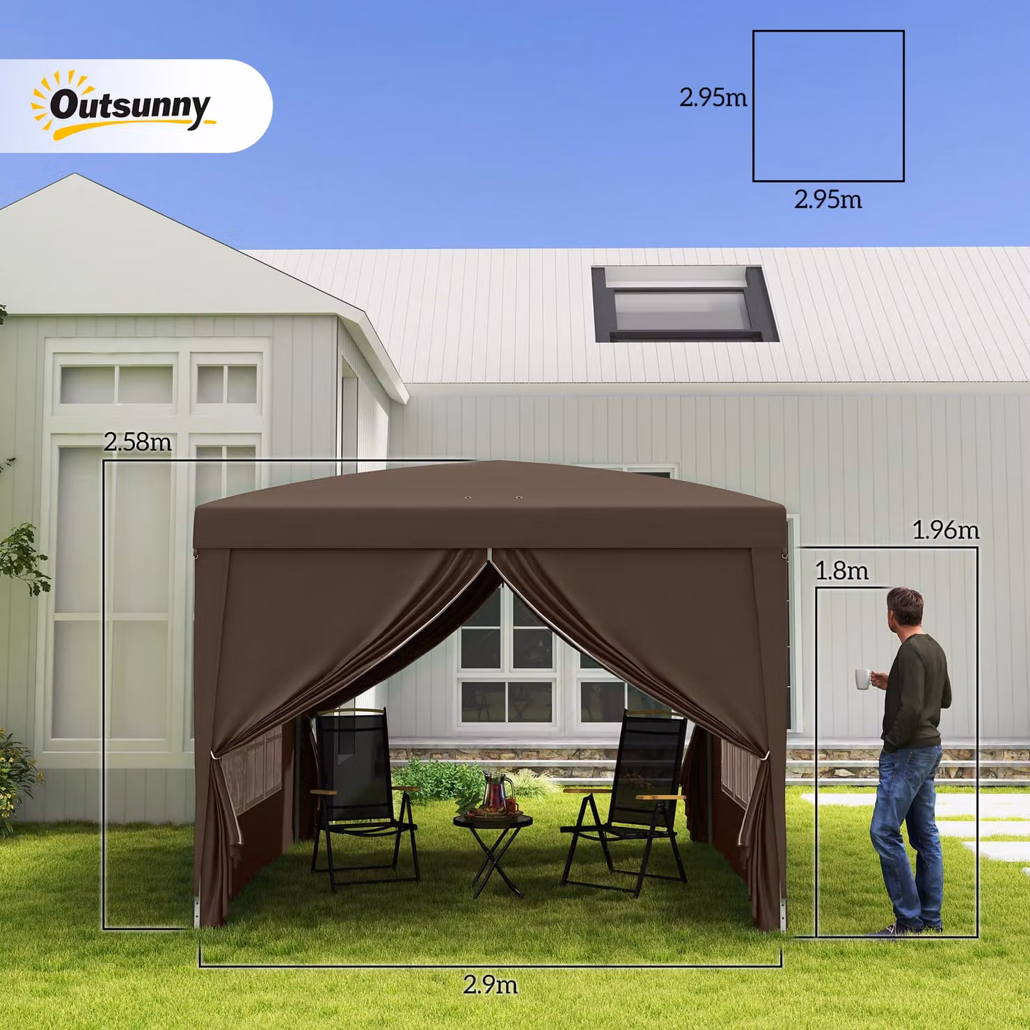 Outsunny Brown Steel Frame Gazebo with Water Resistant Canopy – 3