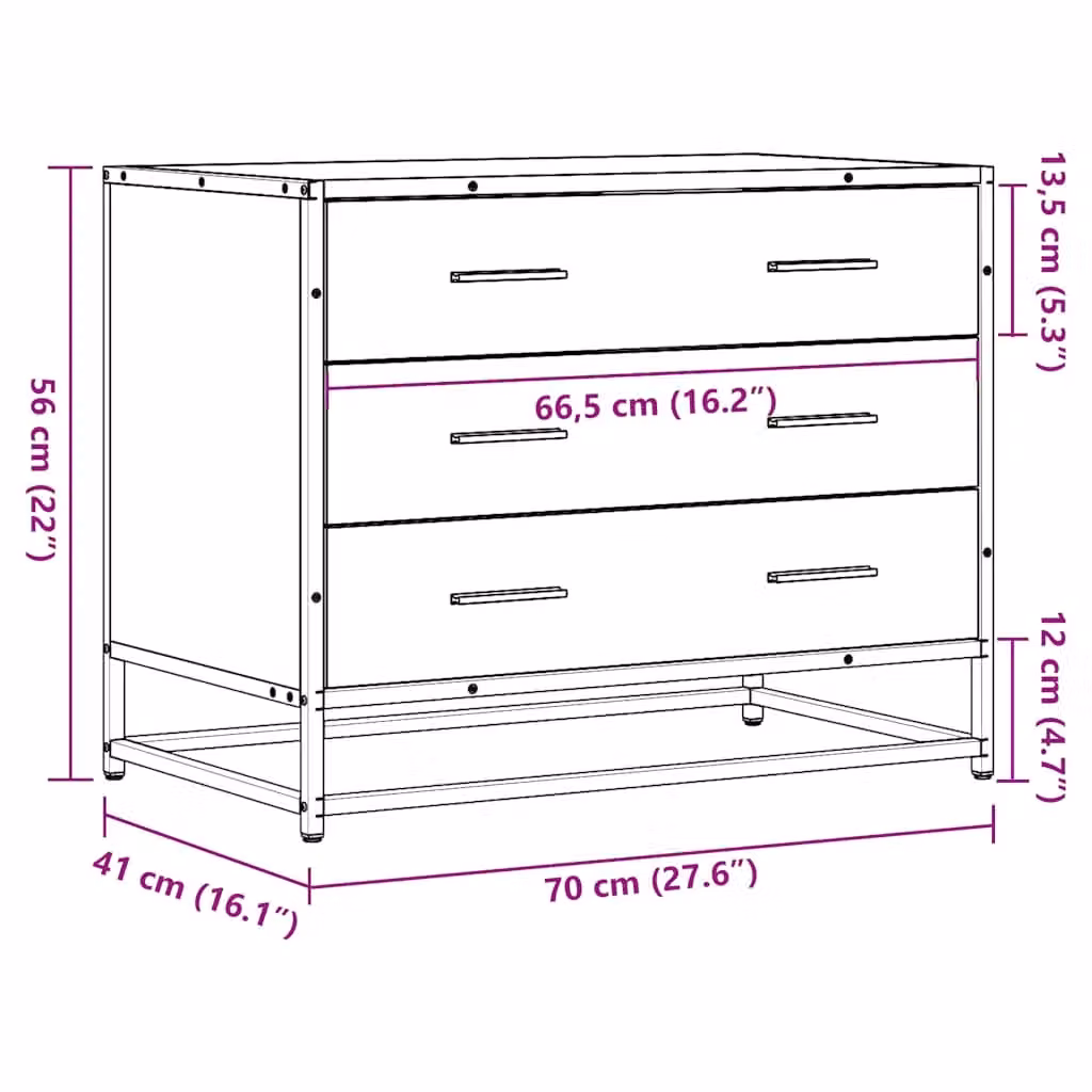 Berkfield Home Grey Sonoma Drawer Cabinet W/D/H: 70 x 41 x 56 cm – 4