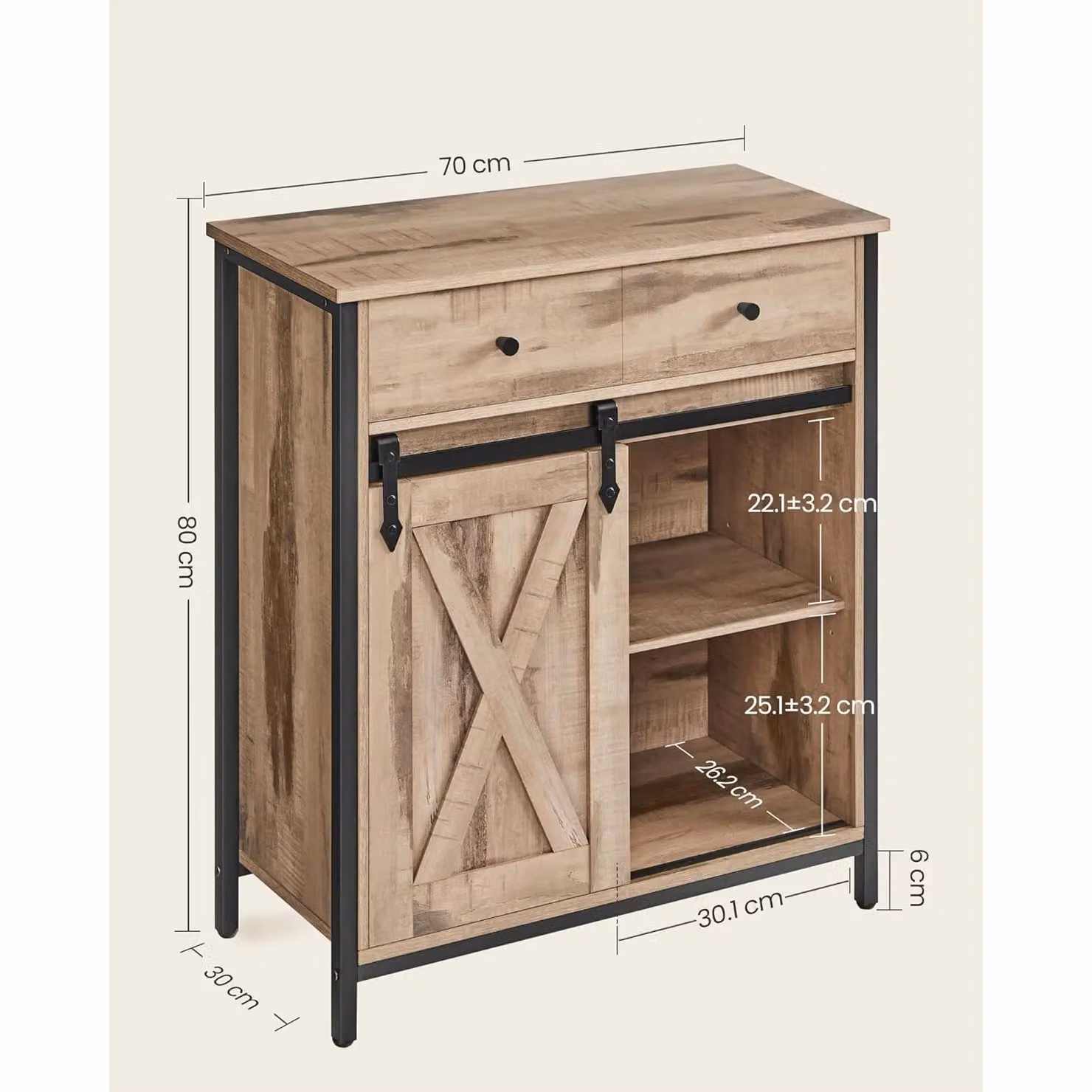 VASAGLE Industrial Storage Cabinet Sideboard and TV Unit with Drawer and Sliding Door in Brown – 2