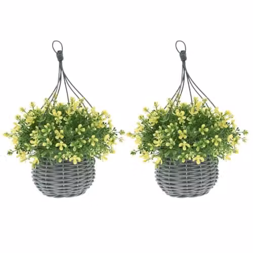 Ark Mat 2 Pack UV Resistant Artificial Floral Hanging Baskets in Yellow, Diameter: 34 cm – 1