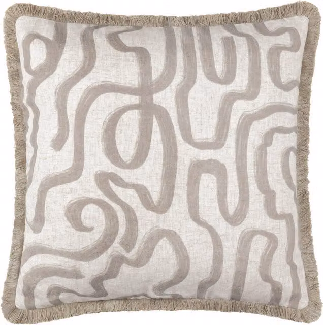 Make It A Home Lina Abstract Printed Linen Cushion in Beige and Yellow with Feather Filling