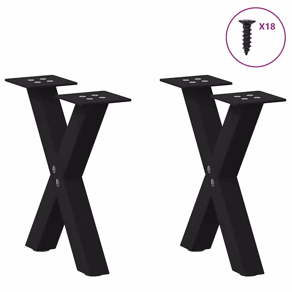 Berkfield Home X-Shaped Coffee Table Legs, 2 Piece Set, Black Steel, W/D: 30 x 30 cm – 2