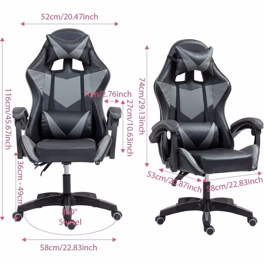 KORVIXA Black Synthetic Leather Gaming Chair with Headrest and Armrests, W/D/H: 100 x 100 x 120 cm – 2