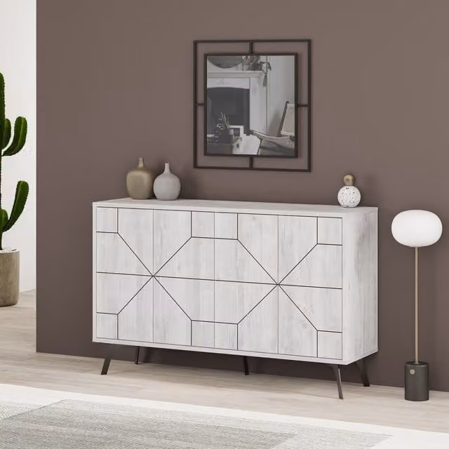 Decortie Dune Modern Four Door Sideboard in White with Metal Legs, W: 123 cm