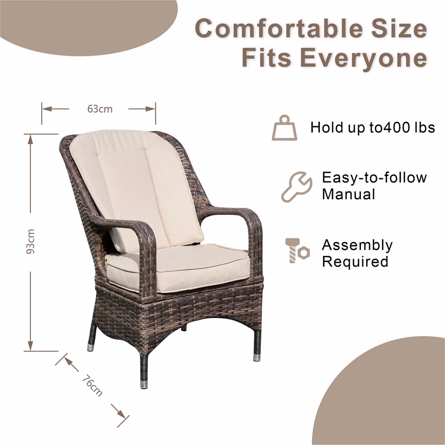 Direct Wicker 2-Piece Brown PE Rattan Outdoor Dining Chairs for Garden and Terrace – 6