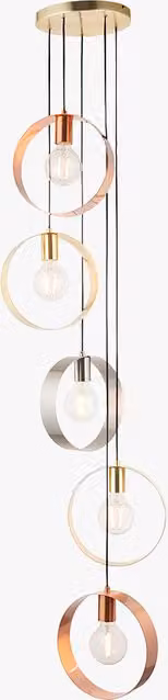 Perch & Parrow Mid-Century Magus 5 Light Ring Pendant in Brushed Brass, Nickel and Copper