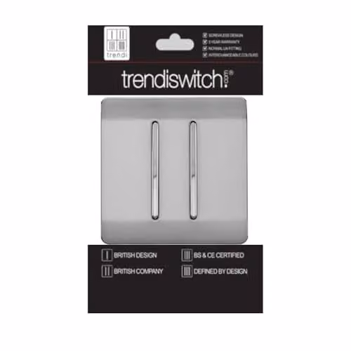 Trendi 2 Gang Flush Mains Switch in Black and Silver – 2