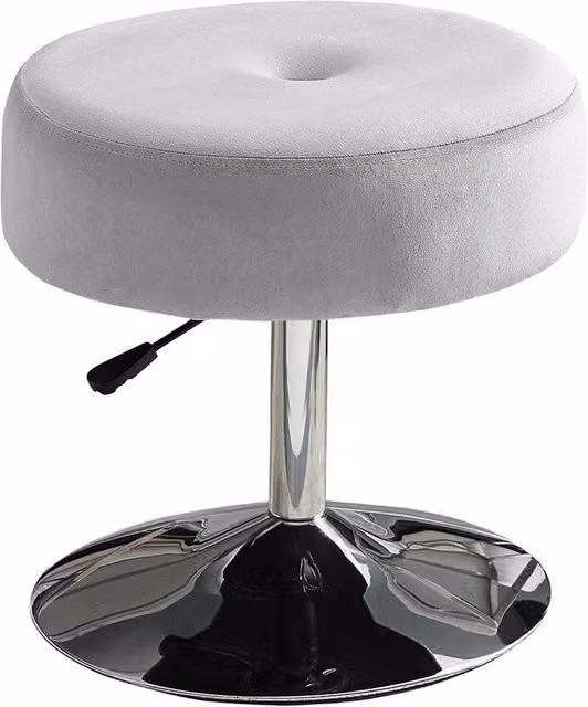 KORVIXA Grey Velvet Round Gas Lift Swivel Barstool