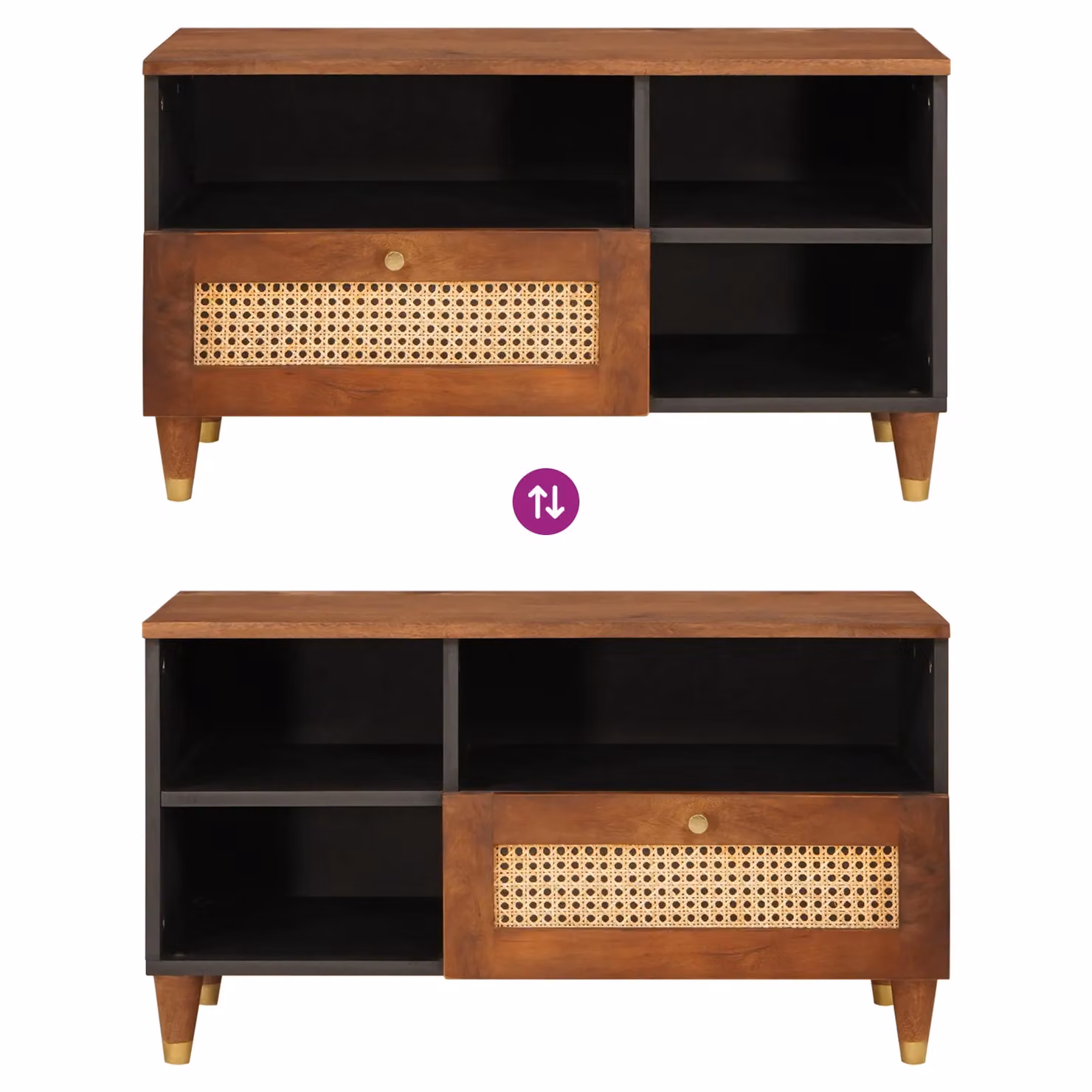 Berkfield Modern Brown Mango Wood and Cane Home Media Storage Cabinet – 7