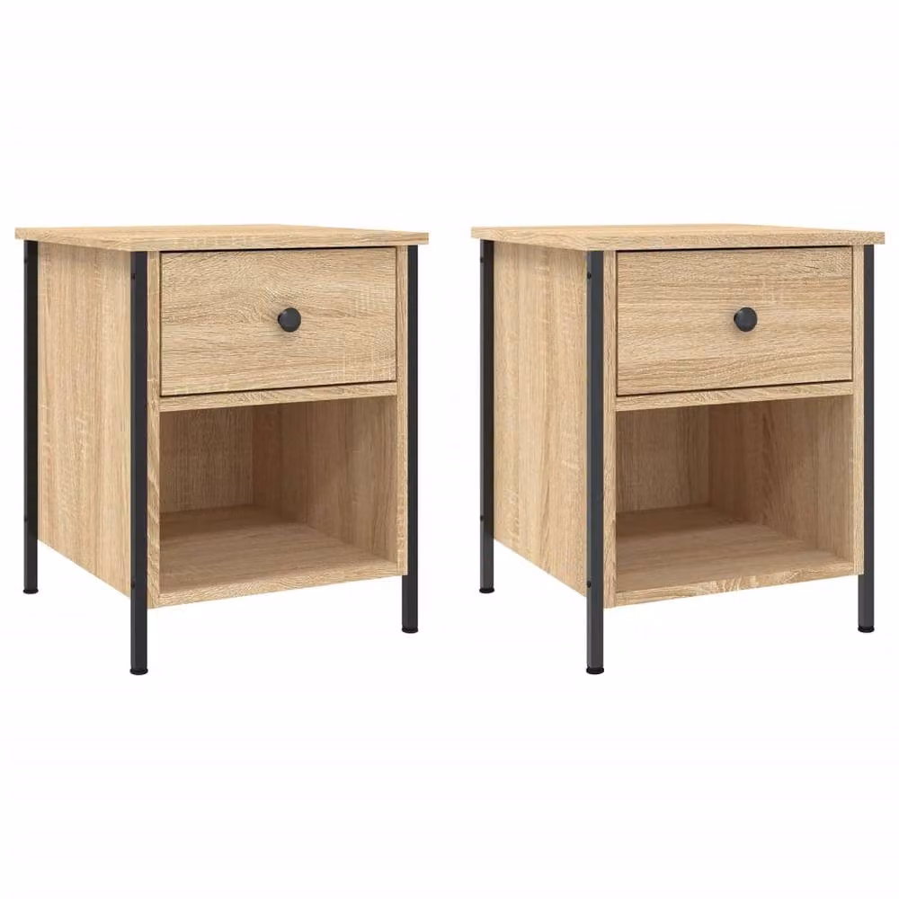 Berkfield Home Set of 2 Durable Bedside Cabinets in Sonoma Oak and Tan, W/D/H: 40 x 42 x 50 cm – 3