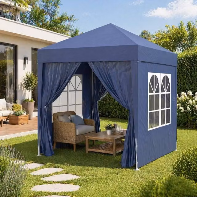 STILVORA Pop-Up Gazebo with Removable Walls and Windows in Blue, W/D/H: 200 x 200 x 240 cm