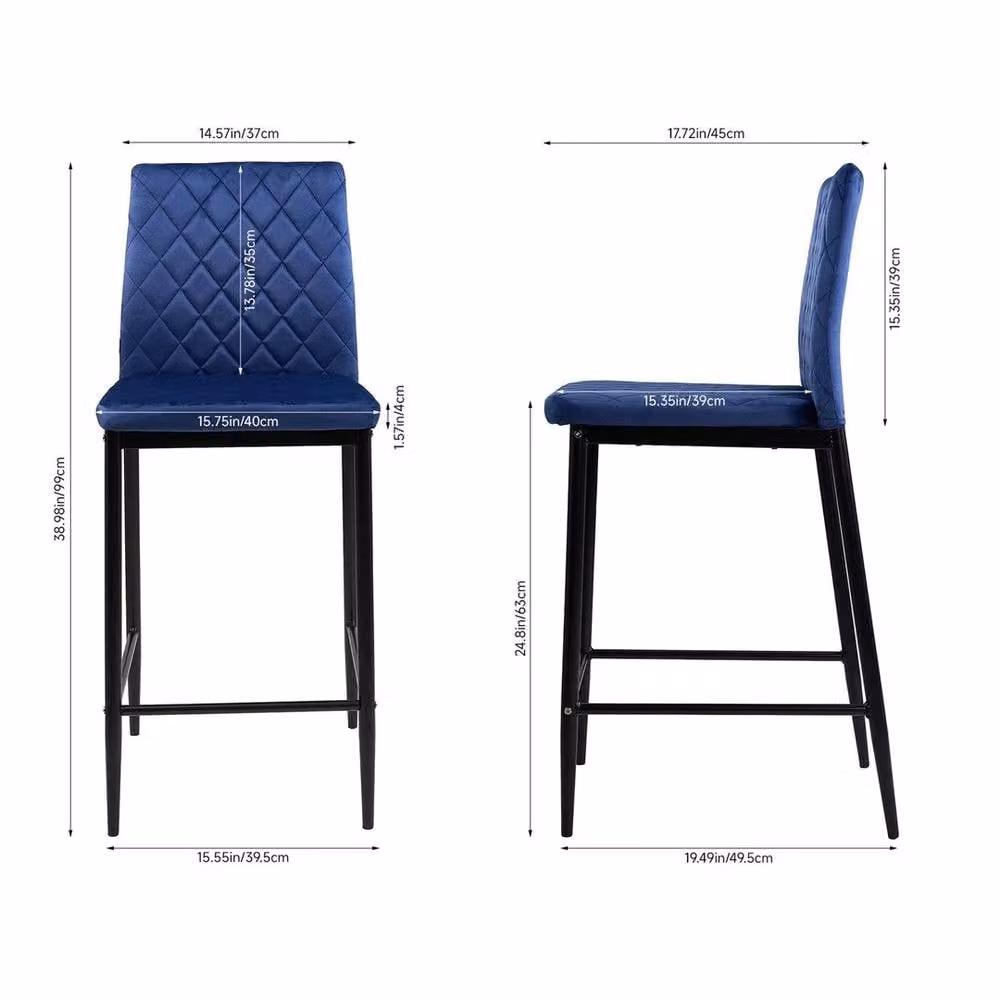 EONLION Set of 2 Modern Blue Velvet Bar Stools with Metal Frame – 2