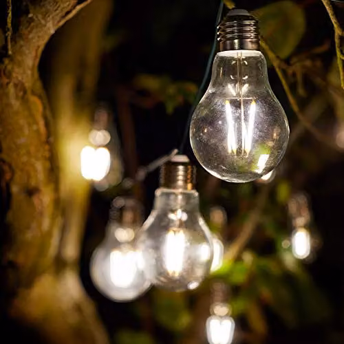Smart Garden Products Solar Powered Retro LED String Lights with 10 Warm White Transparent Glass Bulbs – 1