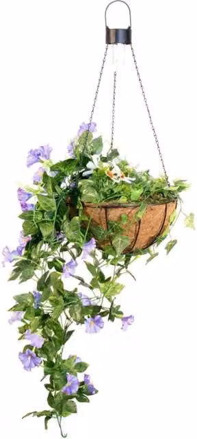Primrose Artificial Duranta Purple Flowers Hanging Basket with Solar Light