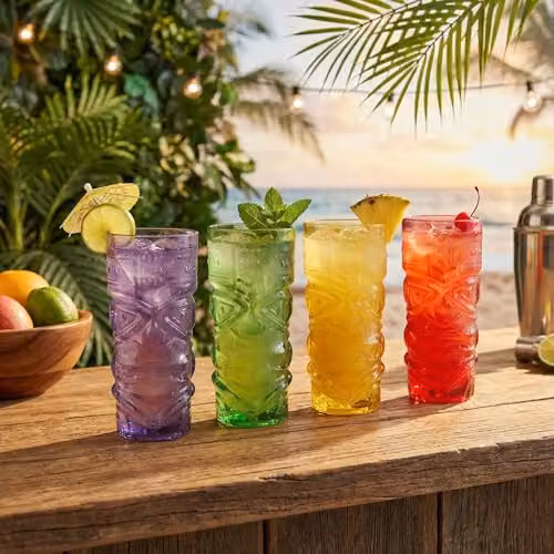Bar Bespoke Red Tiki Glass Highball Tumbler 4 Pack, 450ml – 5