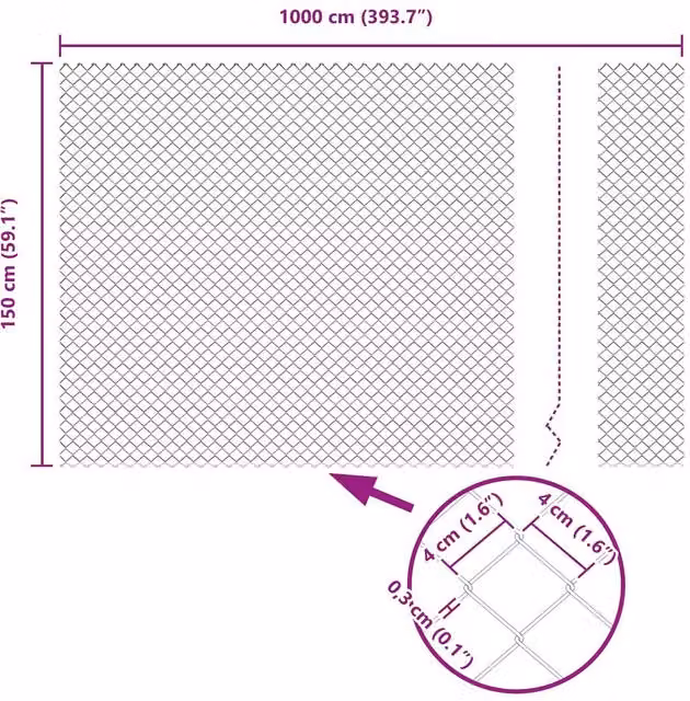 Berkfield Home Green Steel Chain Link Fence, W: 10 m, H: 1.5 m