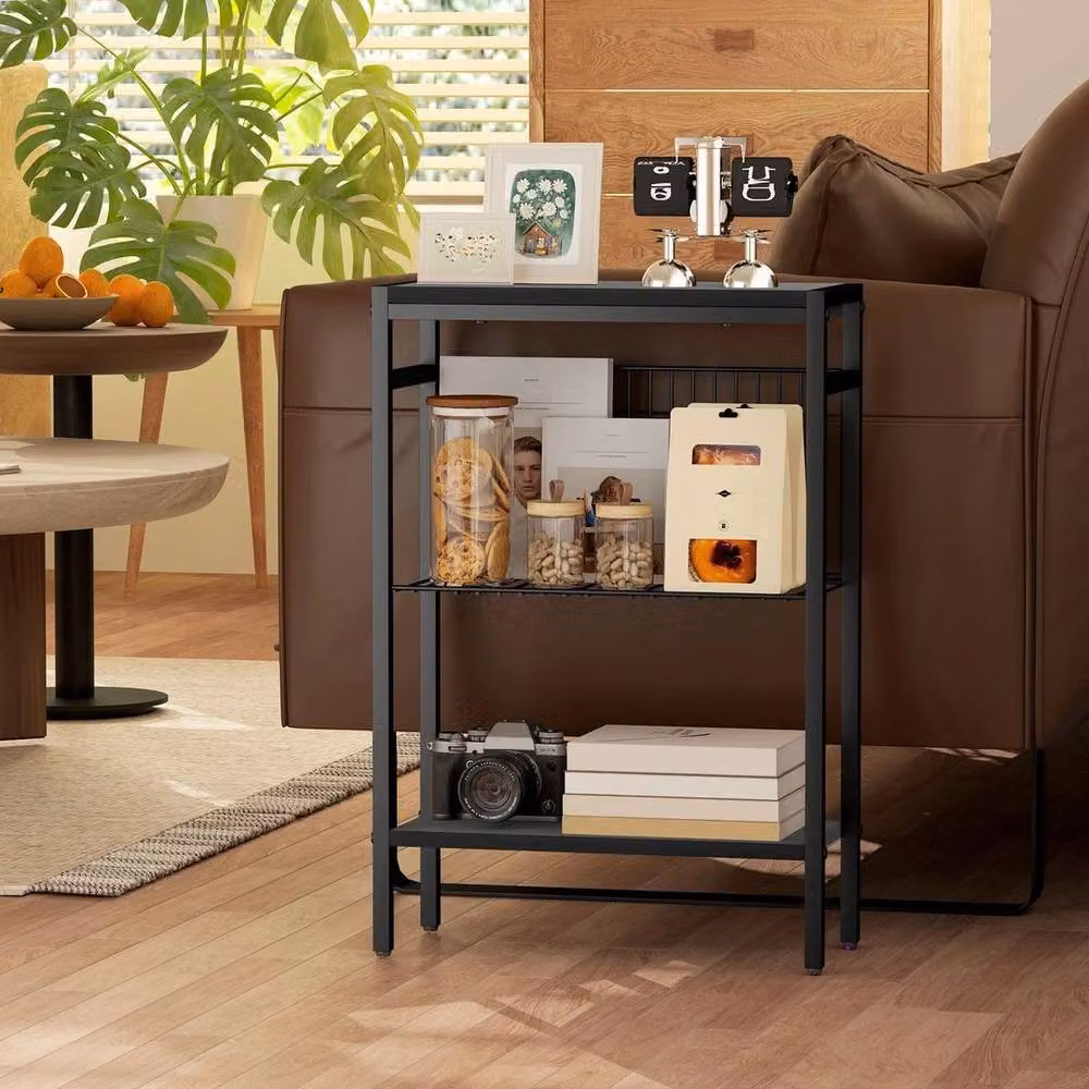 EONLION Industrial Metal Side Table with Storage in Black – 4