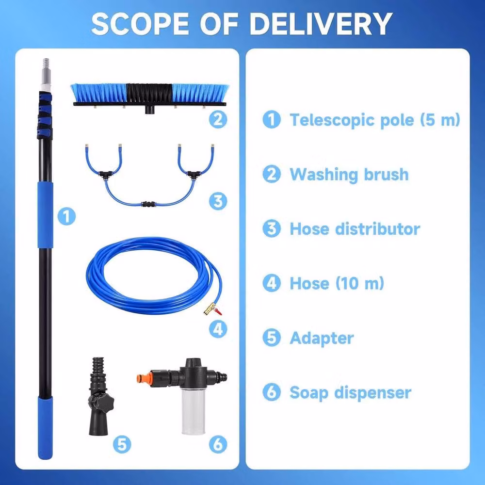 EONLION Blue Extendable Water Fed Window Cleaner Brush with Telescopic Handle – 2