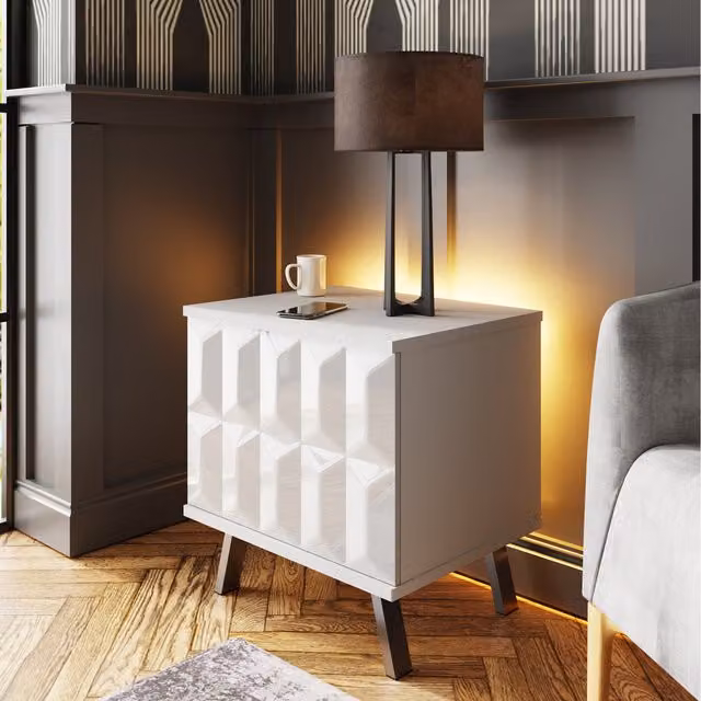 Frank Olsen Furniture Elevate Lamp Table in White with Chrome Metal Legs
