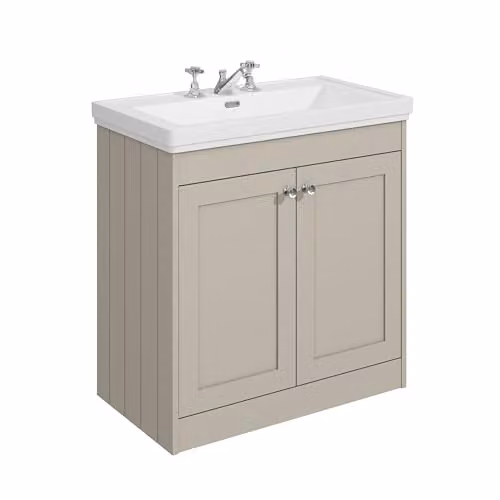 Balterley Floor Standing 2 Door Vanity Unit with Rectangular Basin and Handles in Pebble Grey, W/D/H: 80 x 45.3 x 80 cm