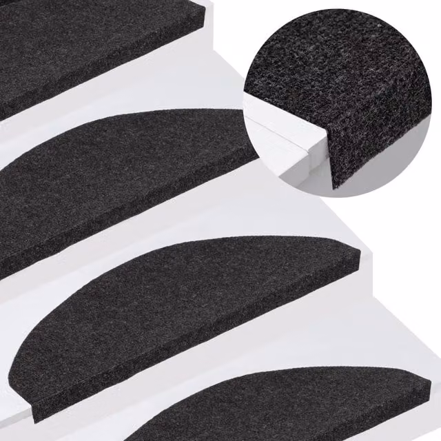 Berkfield Home Self-adhesive Non-slip Stair Mats, 15 Pieces, Black, W/D/H: 65 x 22.5 x 3.5 cm – 1