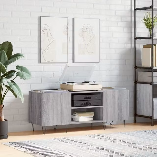 Berkfield Home Record Cabinet in Grey Sonoma, W/D/H: 121 x 38 x 48 cm