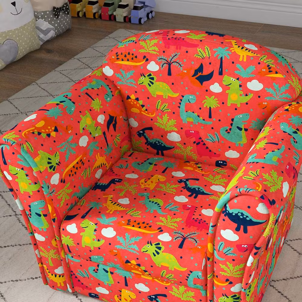 STILVORA Kids Armchair with Red Dinosaur Design and Solid Wood Frame – 7