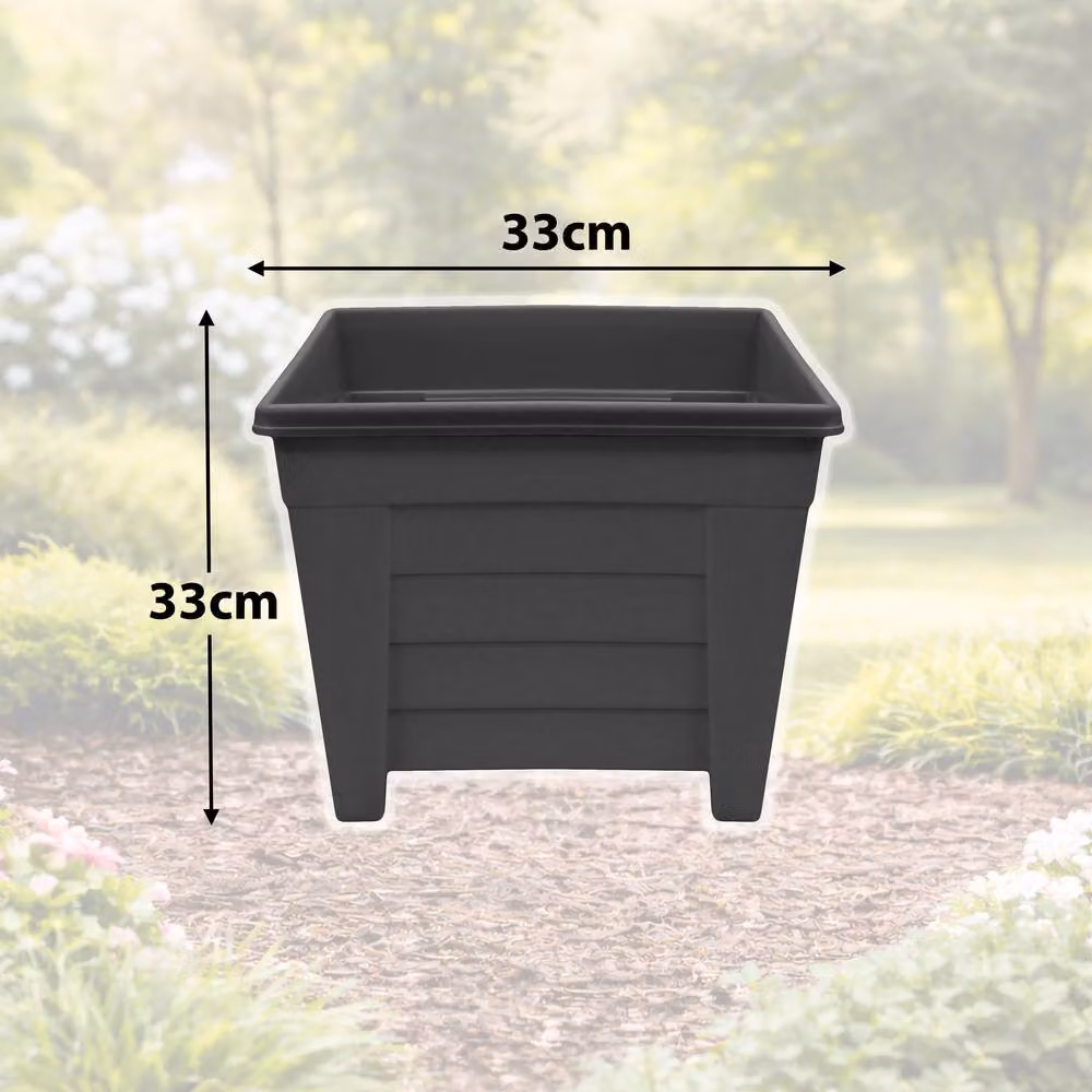 Simpa Grosvenor Square Plastic Garden Planter Tubs, Black, Set of 2, 33 cm – 3