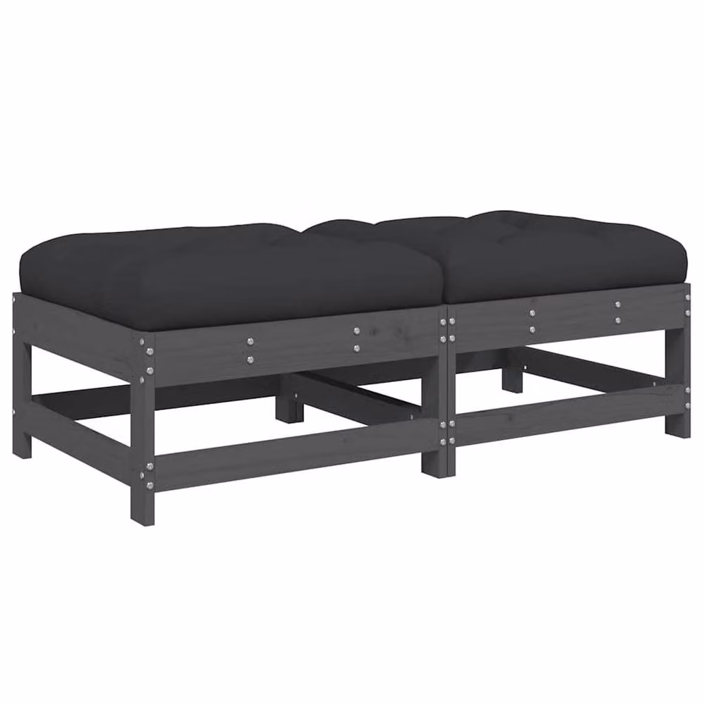 Berkfield Home Beautiful Garden Footstools with Cushions, Set of 2, Grey Solid Pine Wood – 2