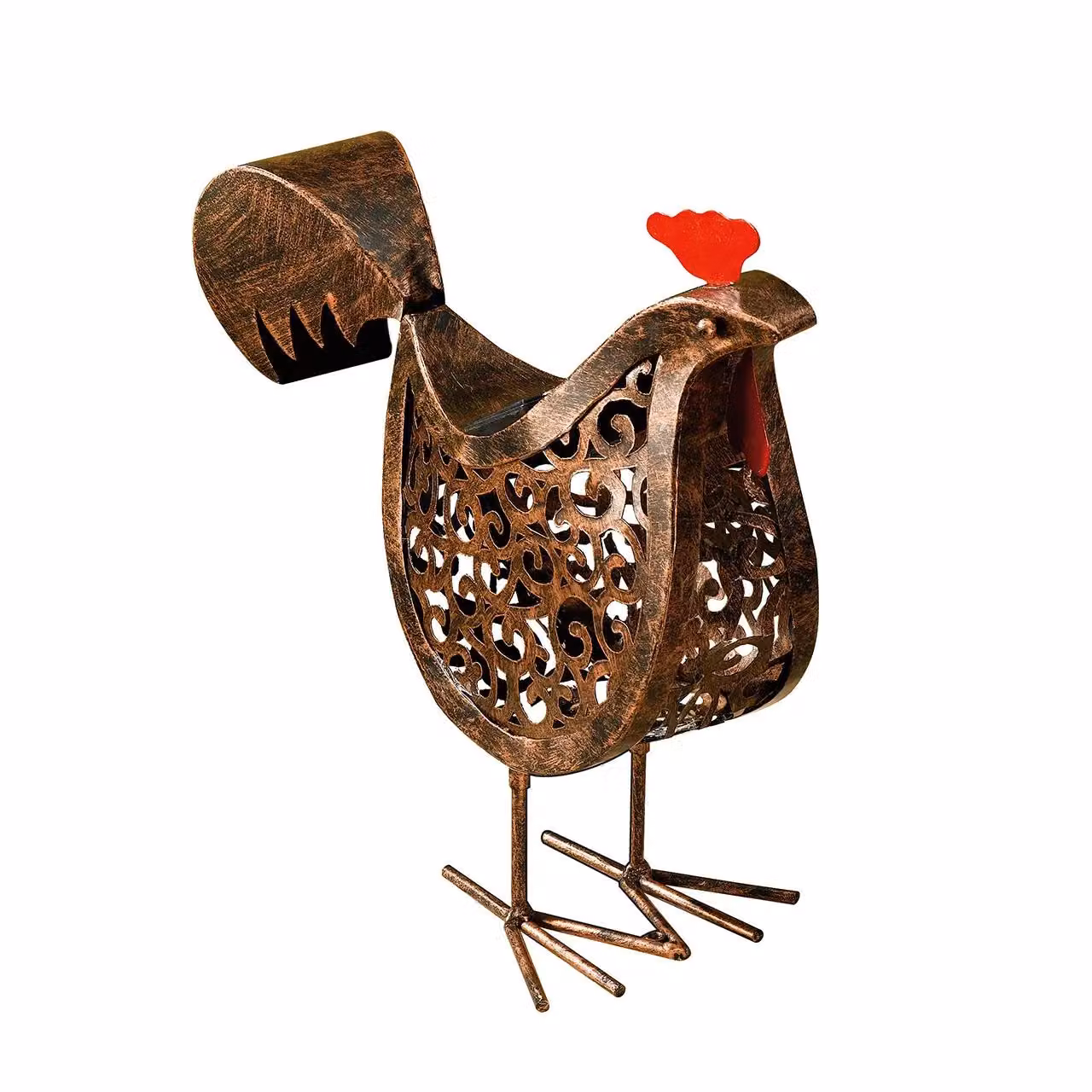 mysmartbuy Set of 2 Solar Powered Bronze Metal Silhouette Hen Outdoor Garden Ornaments with LED Light – 3