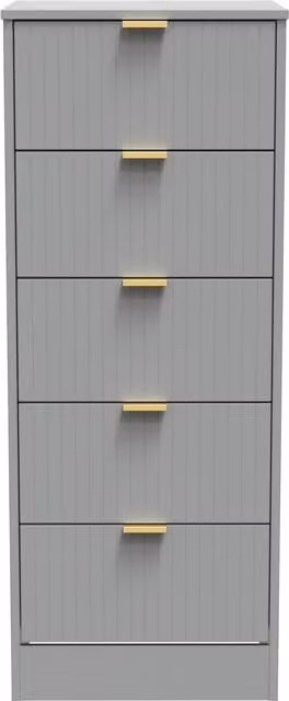2 U Denver Ready Assembled 5 Drawer Tall Bedside Chest in Grey