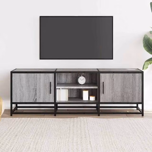 Berkfield Home Industrial Grey Sonoma TV Cabinet in Engineered Wood and Metal, W/D/H: 120 x 35 x 41 cm – 1