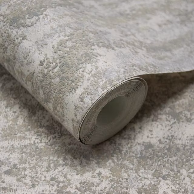 Grandeco Rocks Abstract Plain Blown Vinyl Wallpaper in Beige and Blue – 1