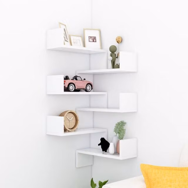 Berkfield Home Wall Mounted Corner Shelf Set of 2, White, W/D/H: 40 x 40 x 50 cm
