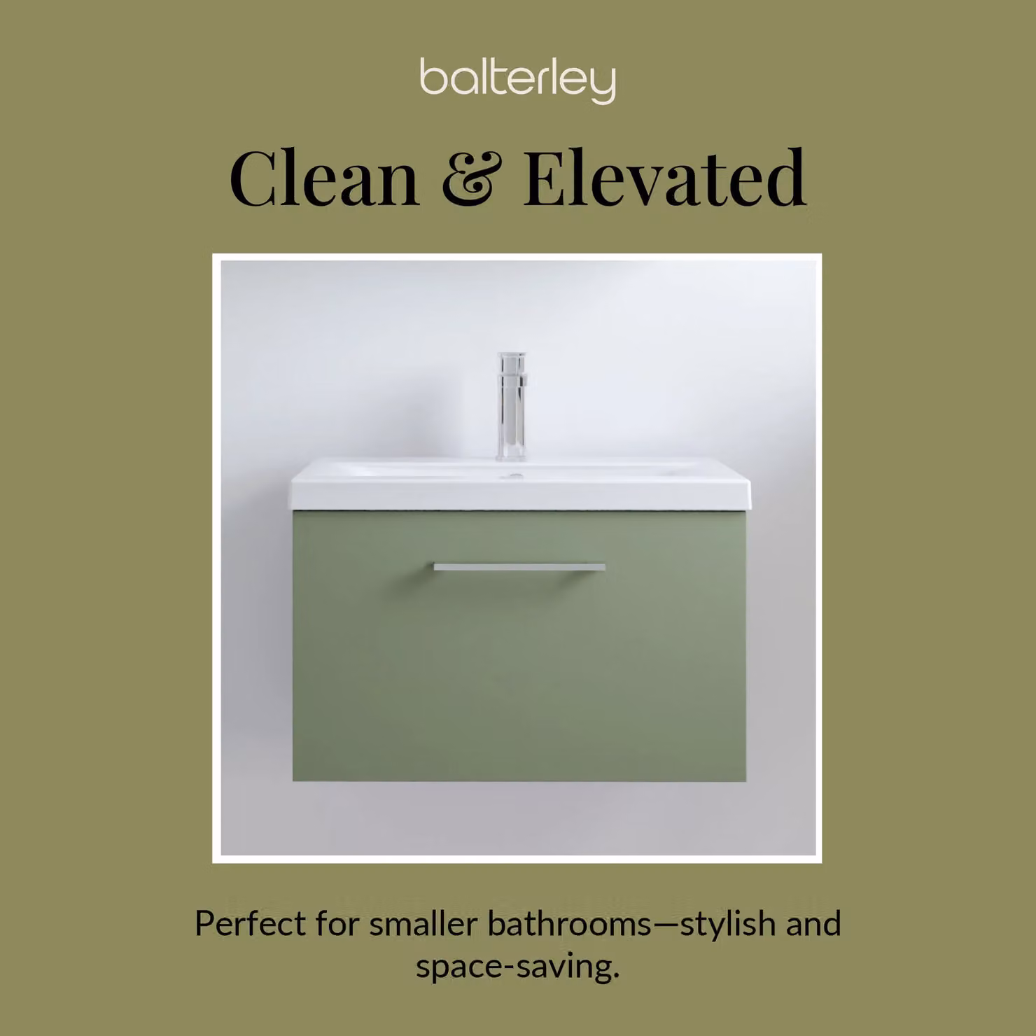 Balterley Modern Wall Hung Bathroom Vanity Unit with 2 Soft Close Drawers, Satin Green, Width: 61 cm – 4