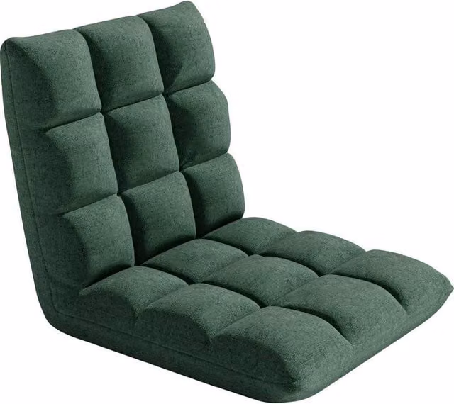 KORVIXA Green Fabric Floor Lazy Sofa Chair with Back Support and Foam Chunk Filling