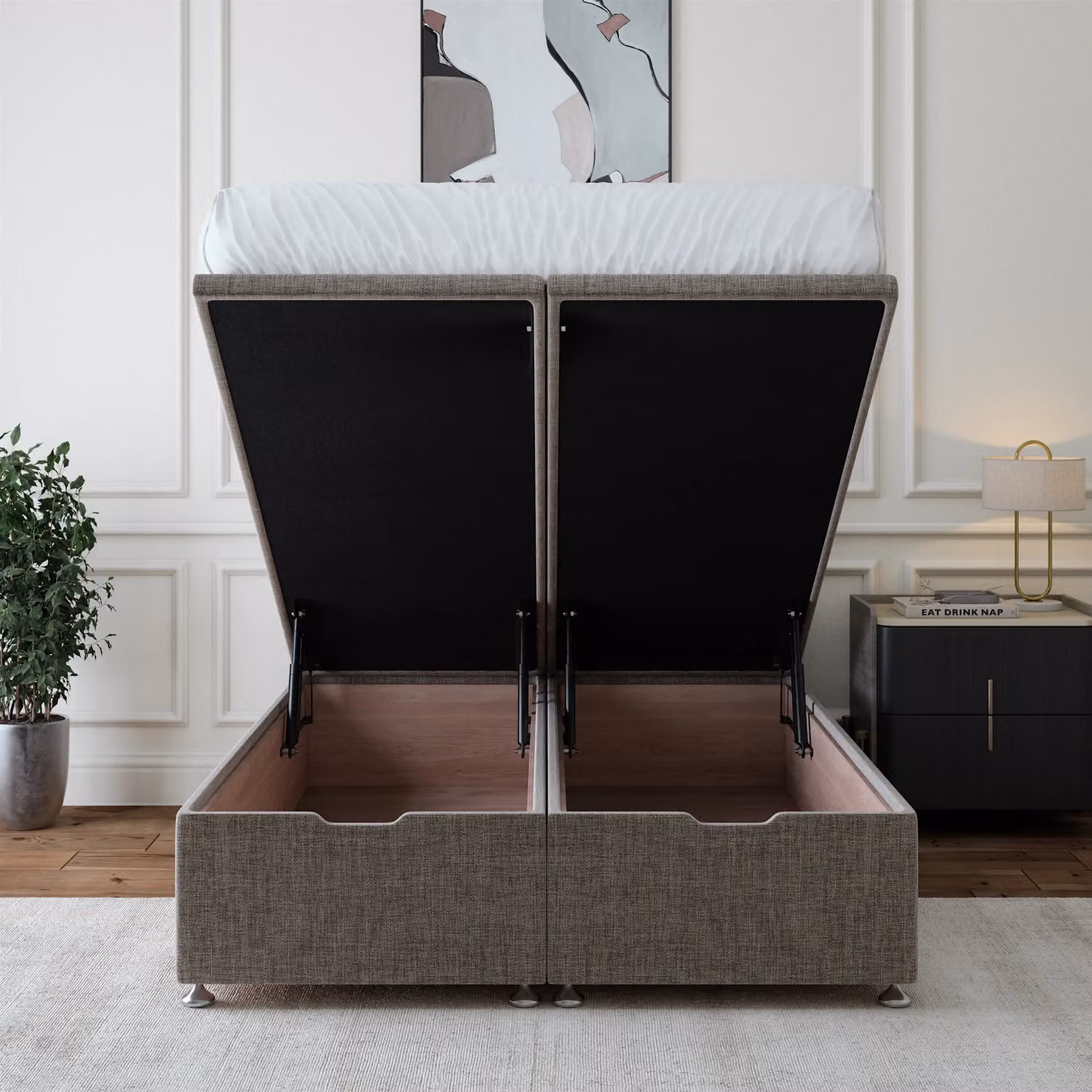 Bedmaster Single Linen Ottoman Divan Base and Square Headboard in Grey – 2