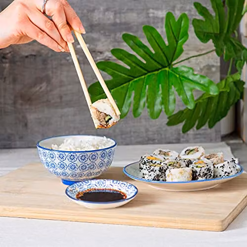 Nicola Spring Floral Hand Printed Stoneware Sauce Dishes in Blue, Pack of 3, Diameter: 10 cm – 3