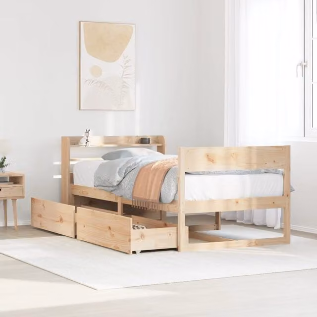 Berkfield Home Small Single Solid Wood Pine Bed Frame in Brown, W/D/H: 75 x 190 cm
