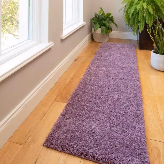 The Rug House Soft Shaggy Modern Living Area Rug, Purple, W: 230 cm, D: 60 cm