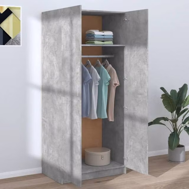 Berkfield Home Concrete Grey Wardrobe with Hinged Doors, W/D/H: 80 x 52 x 180 cm