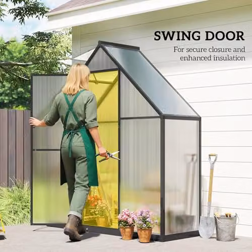 Outsunny Black Aluminium and Polycarbonate Greenhouse Swing Door with Window – 5