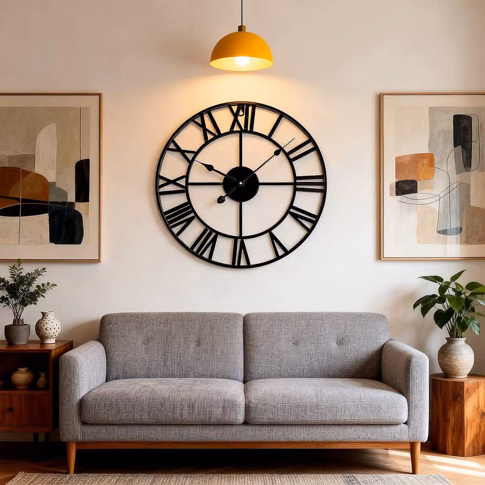 YnysTec Large Skeleton Metal Wall Clock with Roman Numerals in Black, Diameter: 40 cm – 2