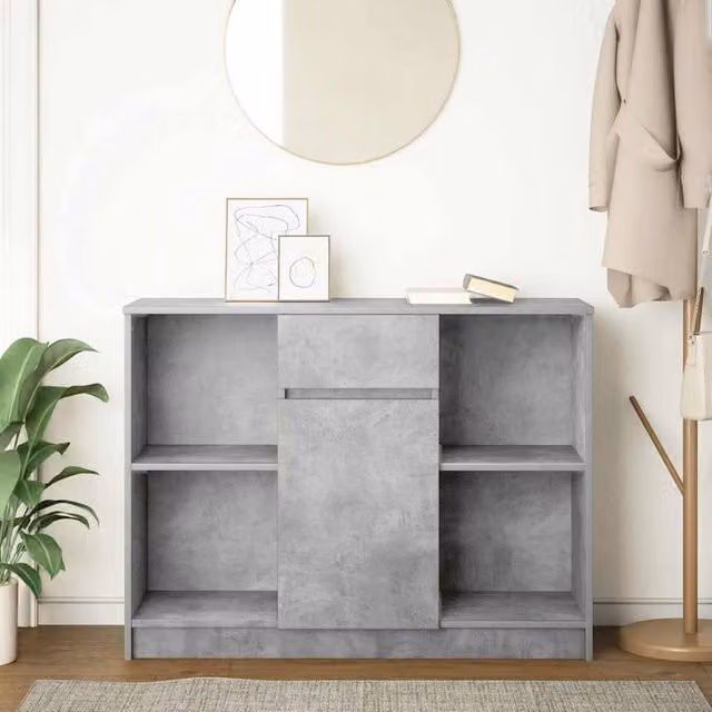 Berkfield Home Sideboard in Concrete Grey with Drawer, W/D/H: 101 x 35 x 76 cm