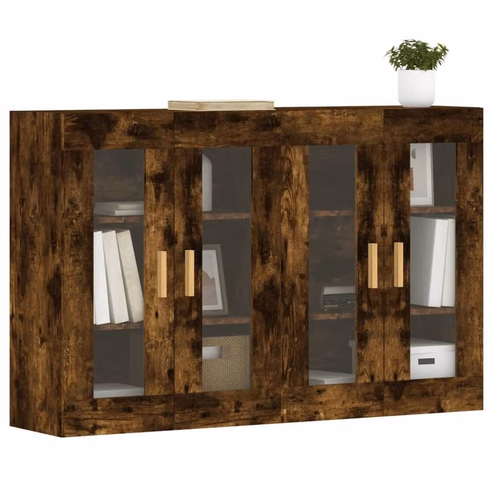 Berkfield Home Set of 2 Wall Mounted Cabinets in Smoked Oak Brown with Glass Doors – 3